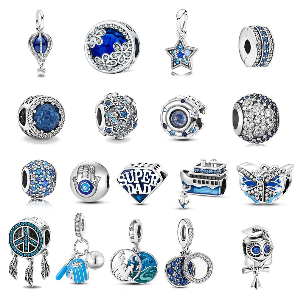 

Neastamor Blue Charm Authentic 925 Sterling Silver Beads Fit Original 925 Pandora Bracelet Making Fine Jewelry For Women