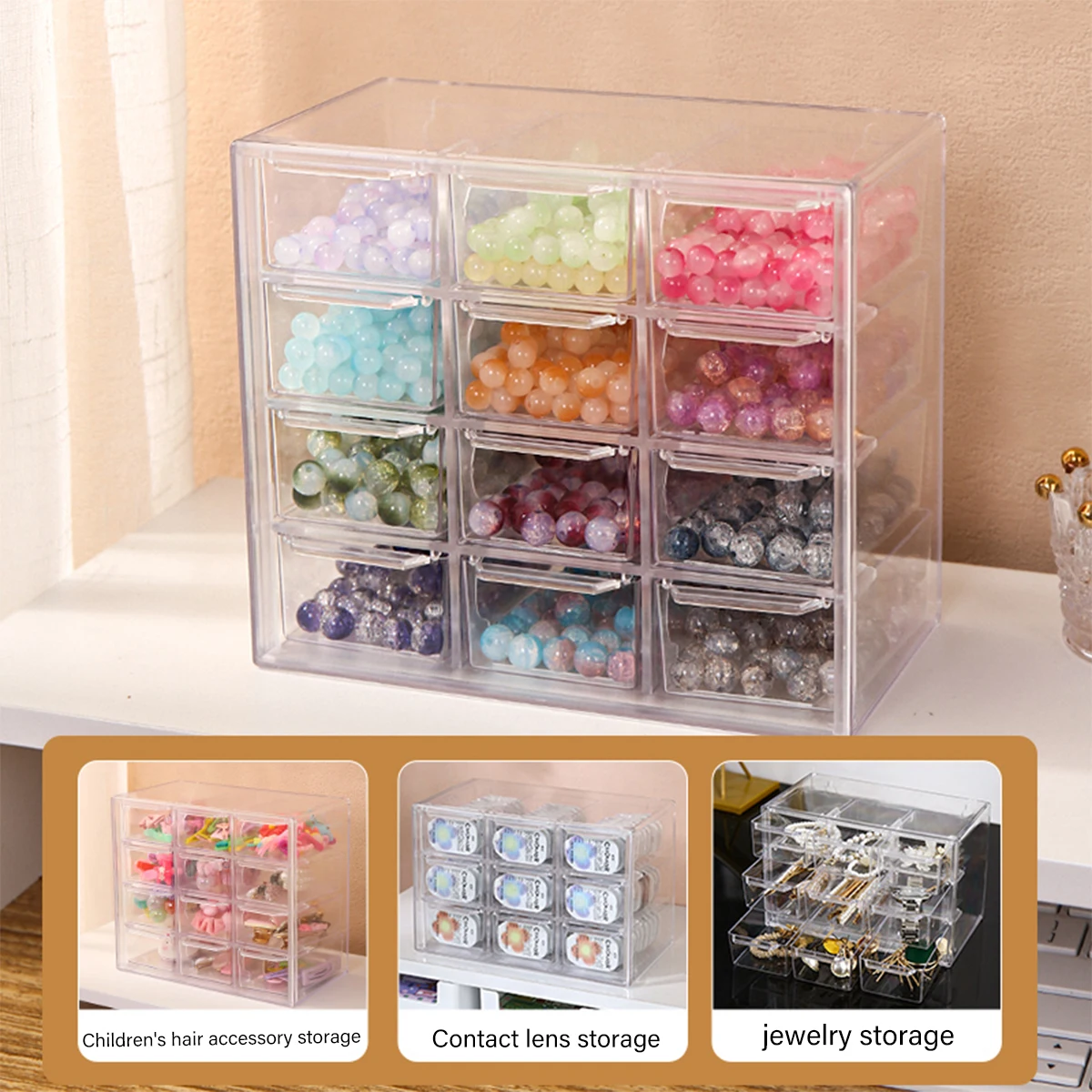 1pc Drawer Style Multifunctional 6/9/12 Grid Stackable Bead Storage Box Transparent Acrylic Desktop Jewelry Display Box 1