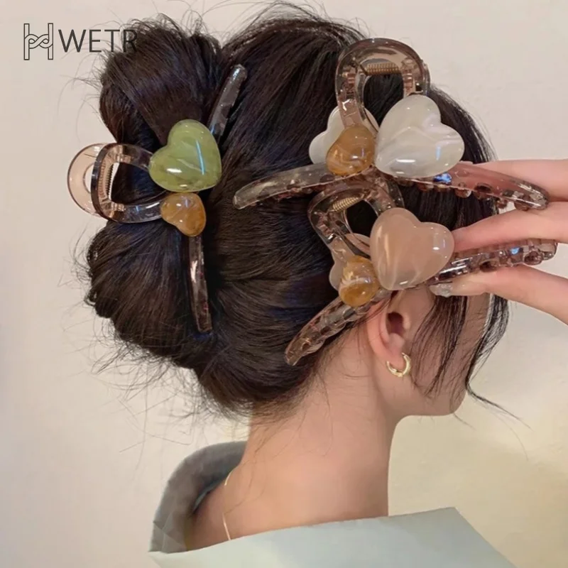 

Jelly Color Heart Shape Hair Claw Clips Shark Clip For Women Girls Sweet Transparent Acrylic Hair Accessories Delicate Hairpin