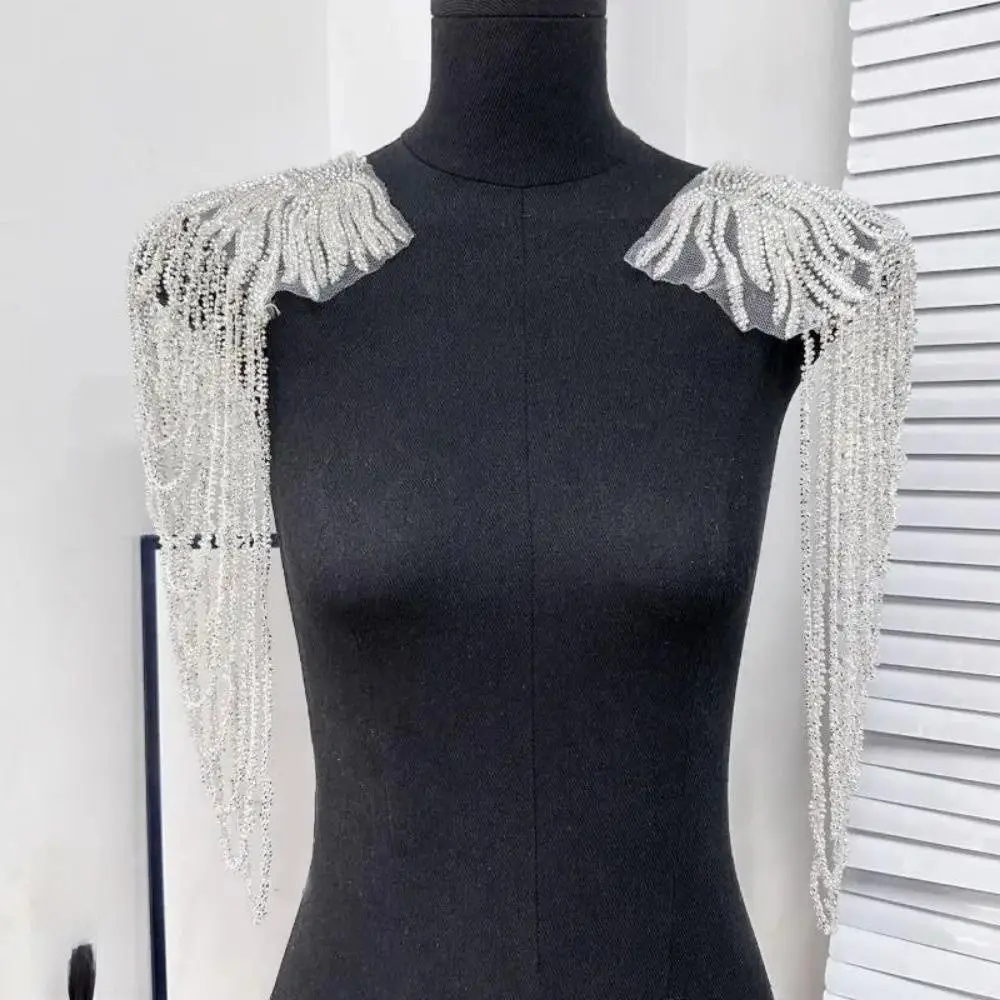 2개 빈티지 태슬 체인 숄더 장식 긴 태슬 체인 DIY 재봉 패치 반짝이는 숄더 랩 수제 비즈 반짝임