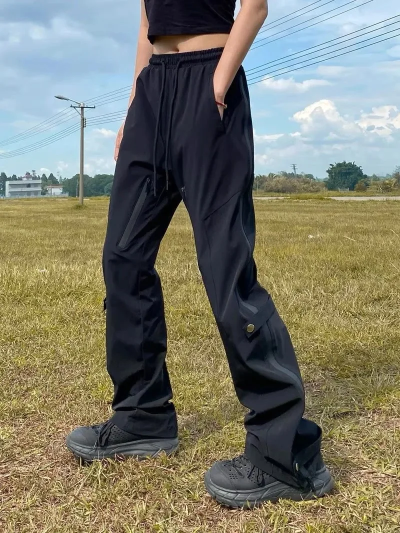 American Retro Street Charge Pants Women's Ins Fashion Brand Zipper Straight Barrel Micro Rage High Street Machine Couple Pants