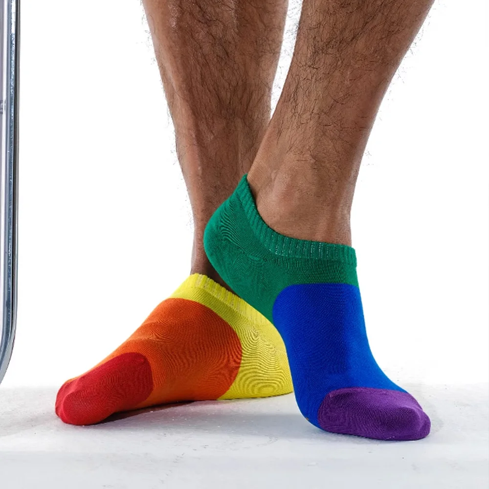 Men's Original 6 Six-color Rainbow Boat Socks Left and Right Foot Combed Cotton Sports Socks Boat Socks Thin