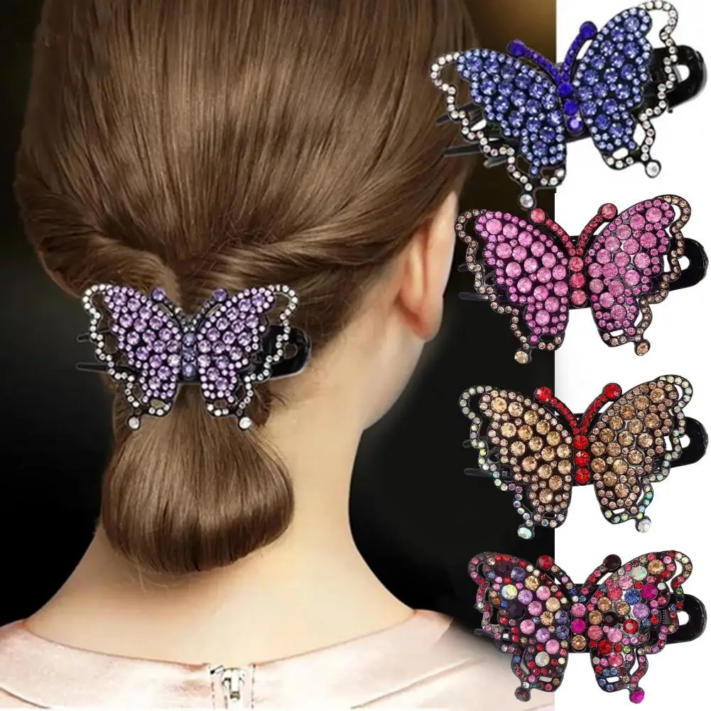 

Women Hair Claw Butterfly Shape Colorful Rhinestone Strong Claw Hair Decoration Elegant Party Lady Hair Grip Hair Accessories