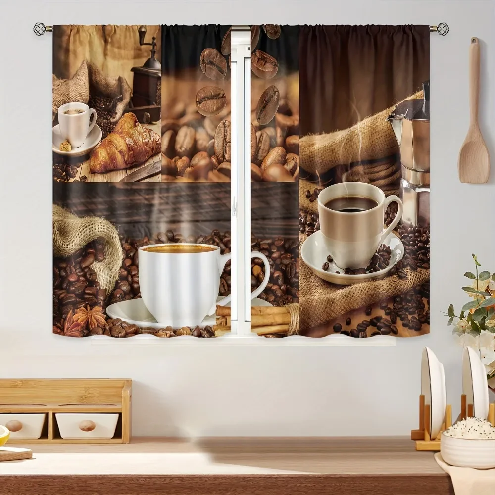 Description Picture 5 of item2Pcs Vintage Cafe Rod Pocket Rustic Polyester Kitchen Curtains For Kitchens Bedrooms Study Rooms Living Room Home Decoration