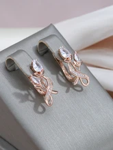  SYOUJYO Rose Flower Natural Zircon Drop Earrings For Women 585 Rose Gold Color Bride Wedding Fine Jewelry Luxury Earring Gifts 