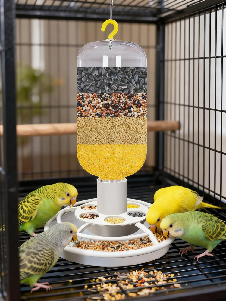 Automatischer Vogelfutterspender mit Anti-Streuer, Papageienfutterspender für Käfig, Aufhängehaken, automatischer Futterbehälter für kleine Vögel ﻿