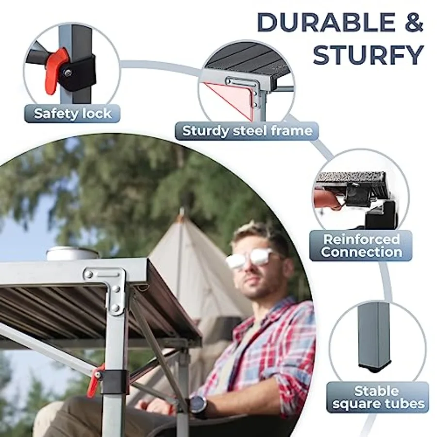 Aluminum Folding Lightweight Roll Portable Stable Table for Camping Picnic Barbecue Backyard Party Indoor Outdoor Oversize Silv