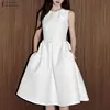 ZANZEA Women Sleeveless Elegant Party Sundress Summer Knee-Length Dress 2026 Fashion O-Neck Satin Silk Wedding Casual Vestidos