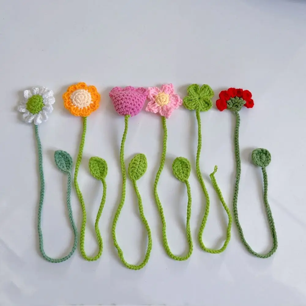 INS Handmade Knitted Bookmark Unique Belt Floral Pendants Daisy Flower Page Marker Crochet Book Marker Book Lovers floral painting bookmark,bookmark page holder,bookmark holder,retro flower bookmark,crochet bookmark