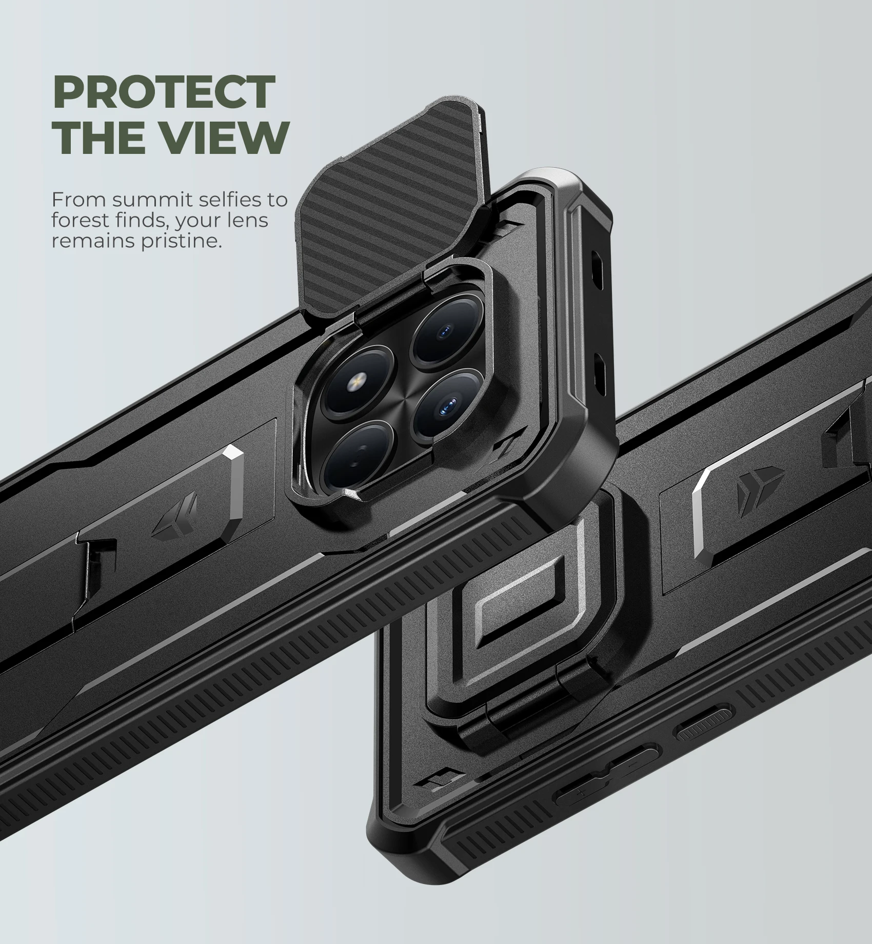 Shockproof Bumper Protective Case with Built-in Sliding Camera Cover, Screen Protector, and Kickstand