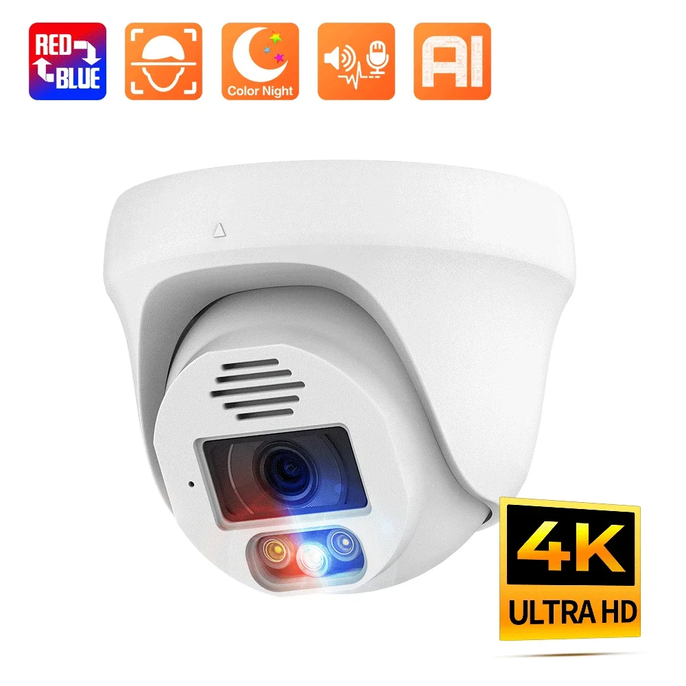 Techage 5MP/8MP Indoor Dome PoE IP Camera 2-way Audio Color Night Vision For PoE NVR Kit CCTV System 3.6mm Motion Detect