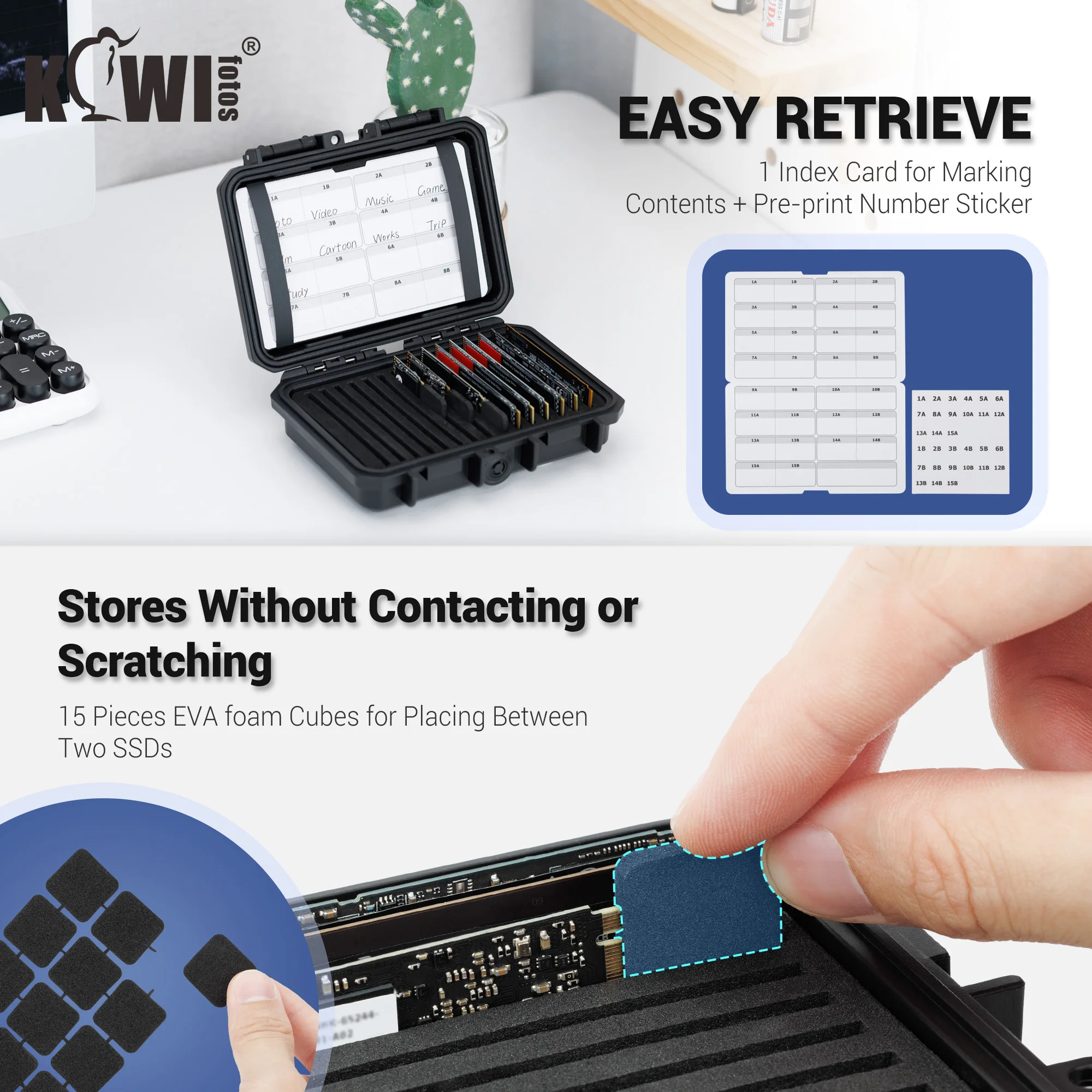 15 Slots M.2 2280 2260 2242 2240 2230 Case, Water-Resistant Shockproof M.2 SSD Holder Card Case Vertical Style Drive Storage Box