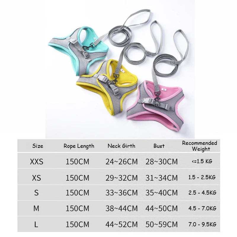 High Visibility Reflective Pet Harness Vest Breathable Mesh Cat Dog Leash Escape Proof for Small Dogs Puppies