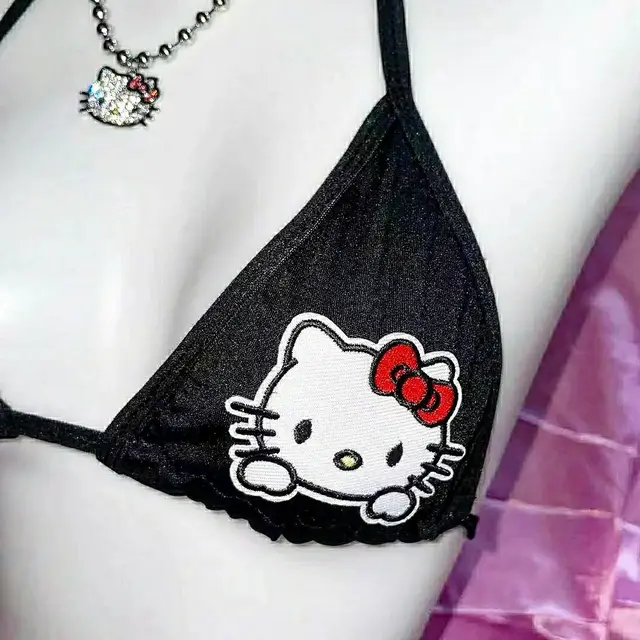 Hello Kitty Bra Sexy V Triangle Cup Bralette Crop Top Underwear Gothic Bras  Y2k Halter Tank Tops Low Back Bralette Thin Cup