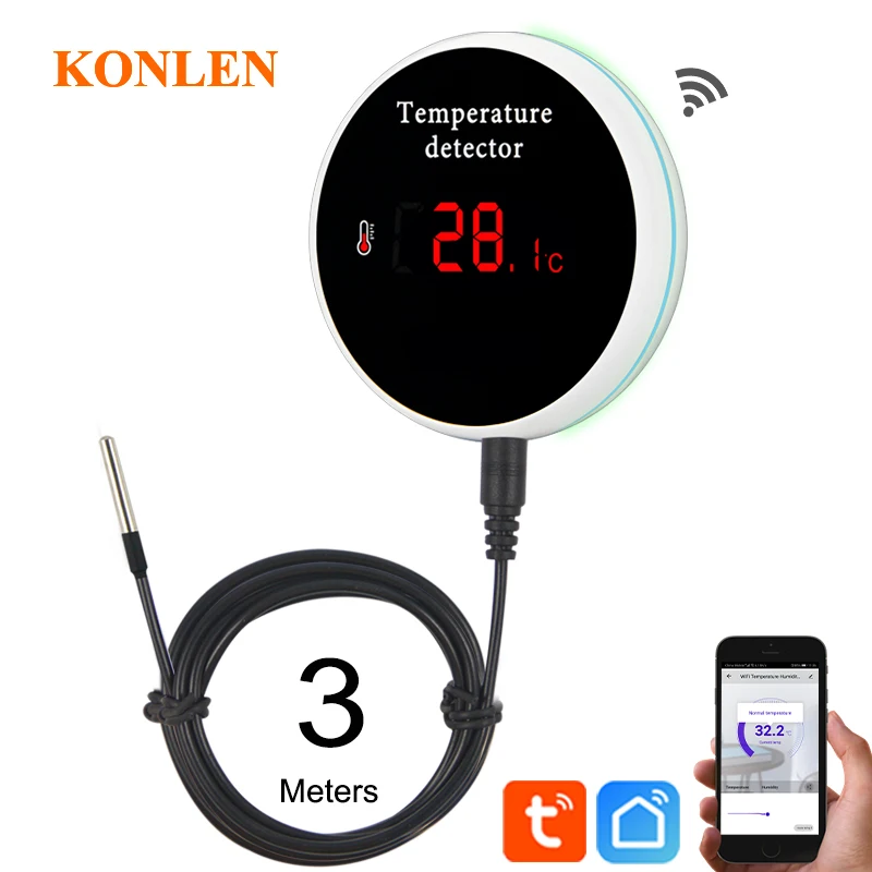 Digital Tuya Temperature Sensor WIFI with External 3M Cable Smart Life Home Thermometer Thermostat Alarm App Remote Monitoring |