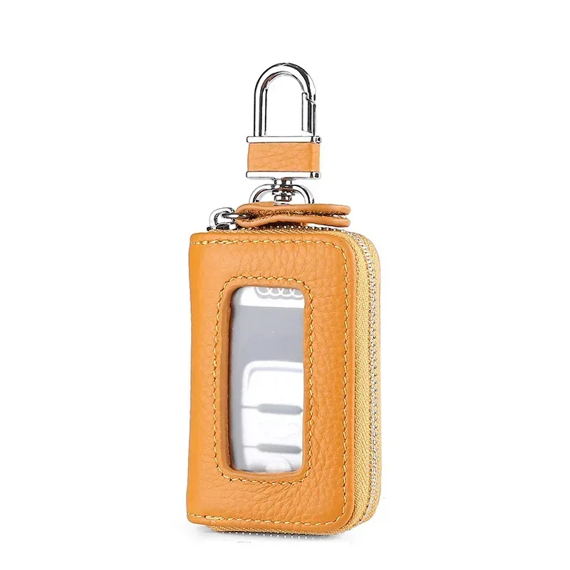 Korean Style Multi-Color Soft Leather Zipper Car Key Case with Transparent Window