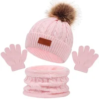 1-5Y Autumn Winter Children Baby Knit Gloves Hat Scarf 3pcs Suit Outdoor Windproof Warm Kids Muffler Hats and Caps for Boy Girl 1