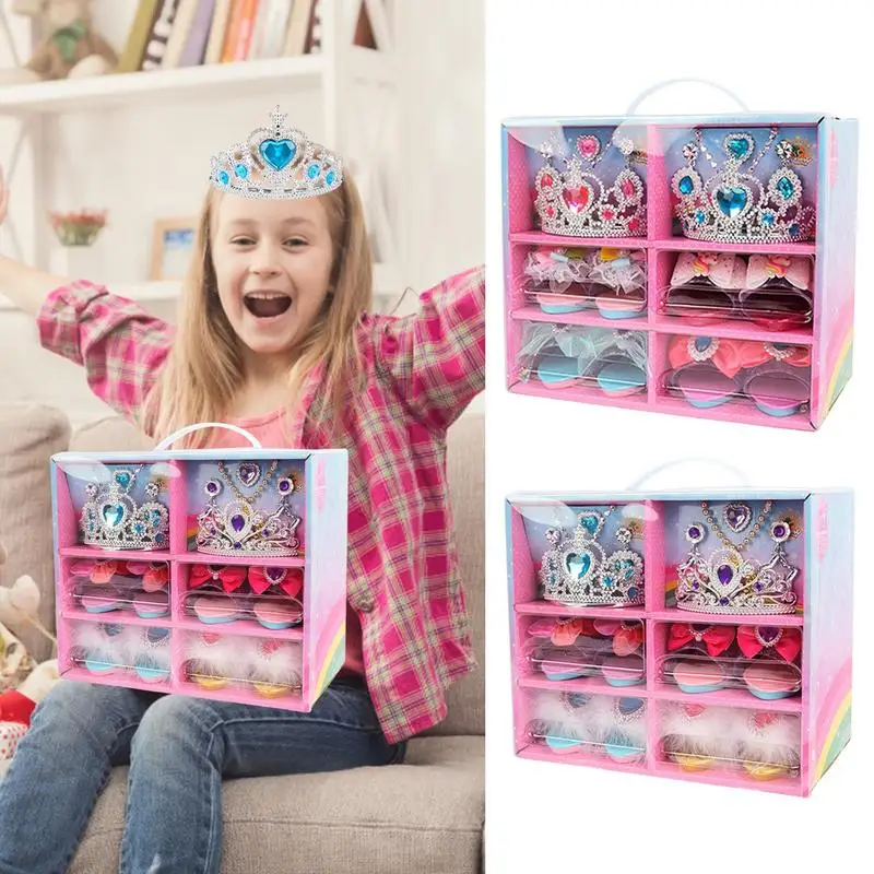 Princess Dress Up Shoes Jewelry Necklace Earrings Crown Wand Pretend Play Fashion Accessories Sets For Toddler Girls Gift Toy
