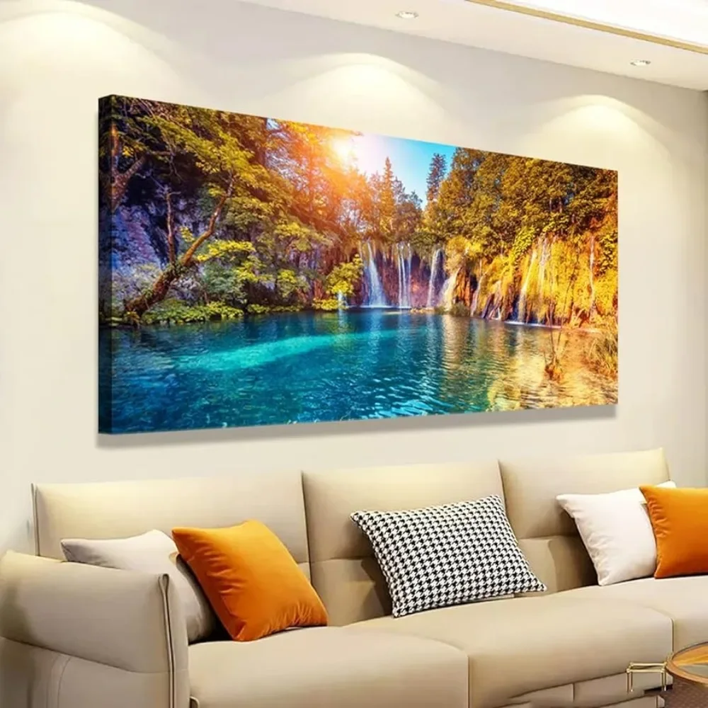 

Wall Art Lake Waterfall Natural Picture Wall Art Landscape Canvas Prints Painting Home Decor Tree Picture for Living Room Crafts