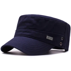 Men's Cotton Flat Top Hat - Stylish Casual Baseball Cap with Sunshade (Navy blue)