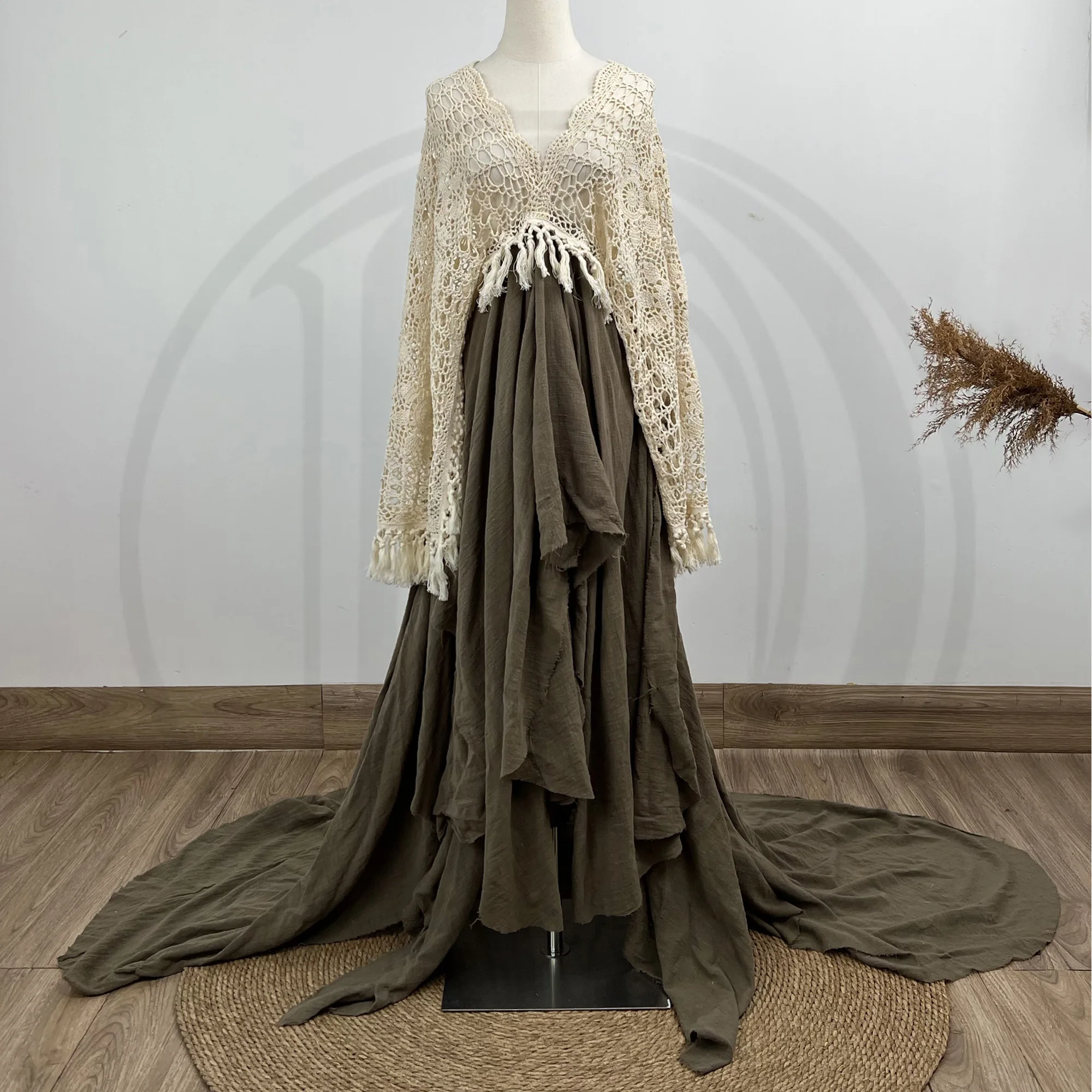 

Don&Judy Free Size Boho V-neck Maternity Dresses Long Sleeves for Pregnancy Woman Photo Shoot Photography Beach Gown Baby Shower