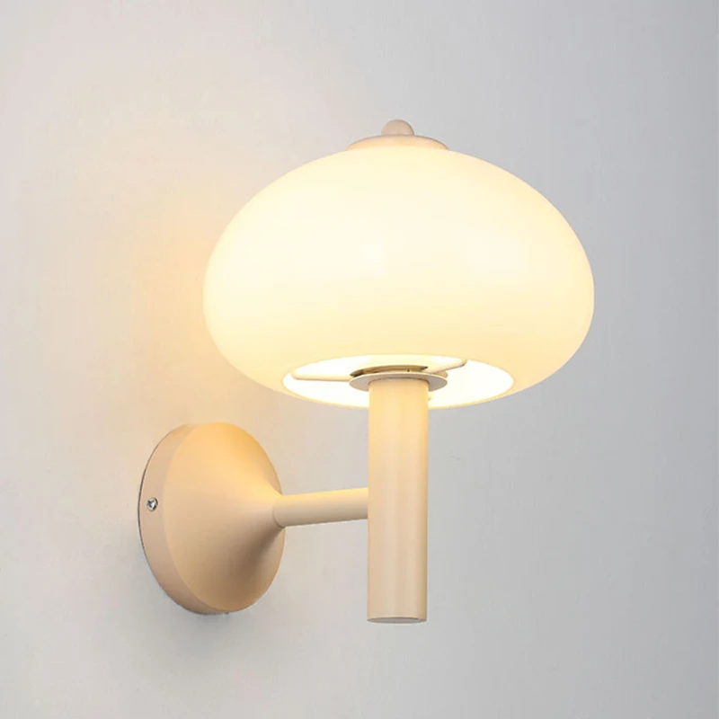 

Bauhaus Glass Wall Lamp Vintage Cream Mushroom Wall Light for Living Room Study Aisle Bedroom Bedside Led Wall Home Decor