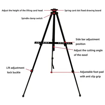 Cavalletto per schizzi regolabile Nero Argento Espositore in lega di alluminio Scaffale per attrezzi Triangolo Schizzo Disegno Cavalletto Rifornimenti d'arte