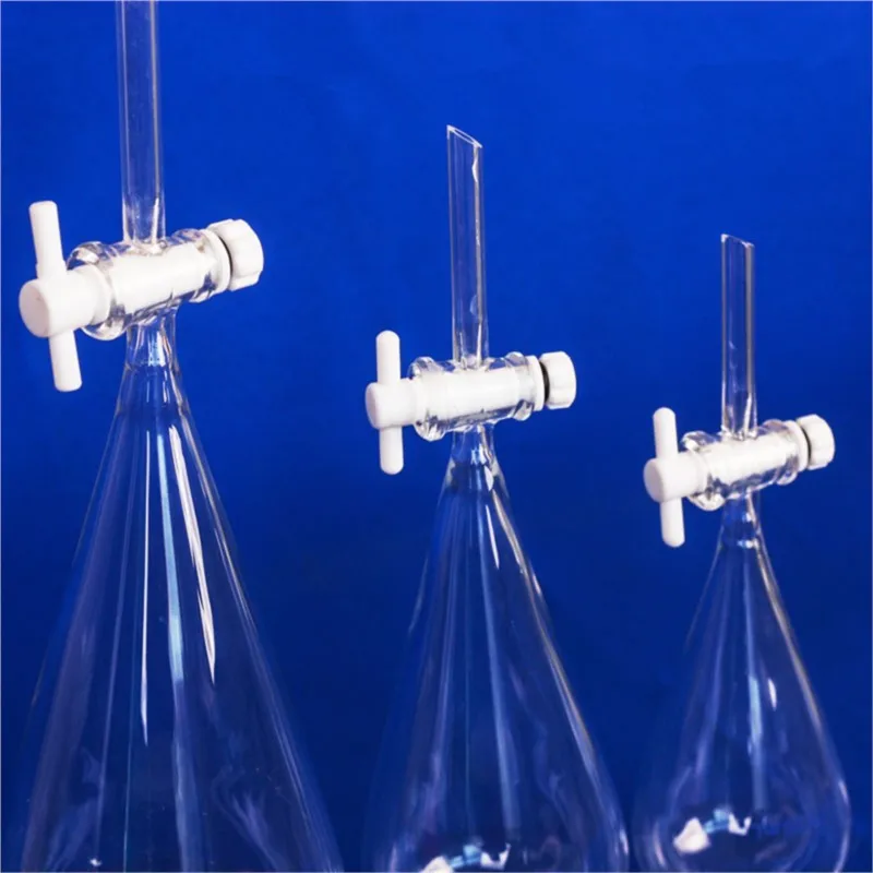 High Borosilicate Glass Pear Shaped Pyriform Separatory Funnel with Standard Taper Stopper 30/60/125/250/500ml Lab Supplies lab glass supplies,lab separatory funnel