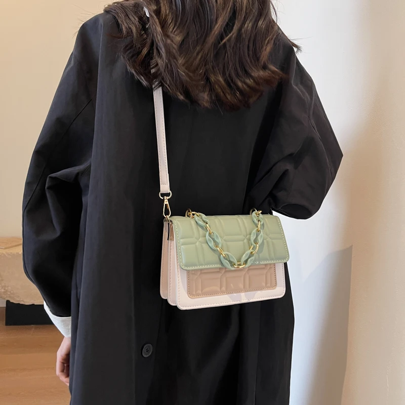 

Милая женская сумка с клапаном, миниатюрная сумка через плечо из искусственной кожи, роскошная дизайнерская сумочка с цепочками, квадратный мессенджер, Y2K, ранец на ремне