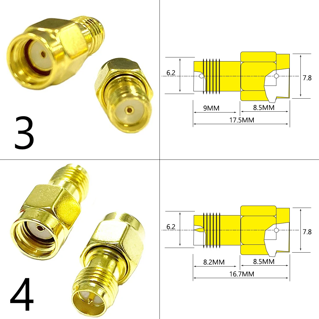 Dexmrtic 1ks SMA pánský / ženské RF omámit adaptér konektor přímo ihned úhel T typ rozbočovač goldplated nový velkoobchod