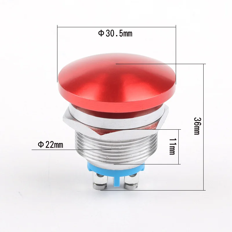 16mm19mm22mm NO metal button switch self-reset mushroom head screw foot stainless steel button switch
