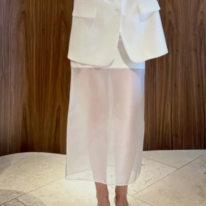 Trendy Black Mesh Skirts For Women Double-layer Design Female Thin Loose New Summer Sexy Perspective High Waist Slit Hip Skirt