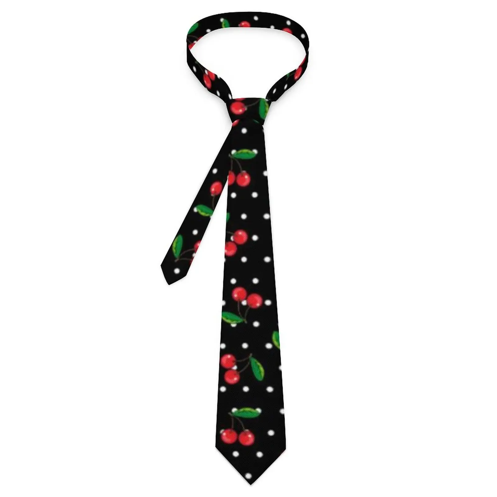 

Cherry And Leaf Tie Polka Dots Print Leisure Neck Ties Classic Elegant Neck Tie For Adult Graphic Collar Tie Necktie Gift Idea