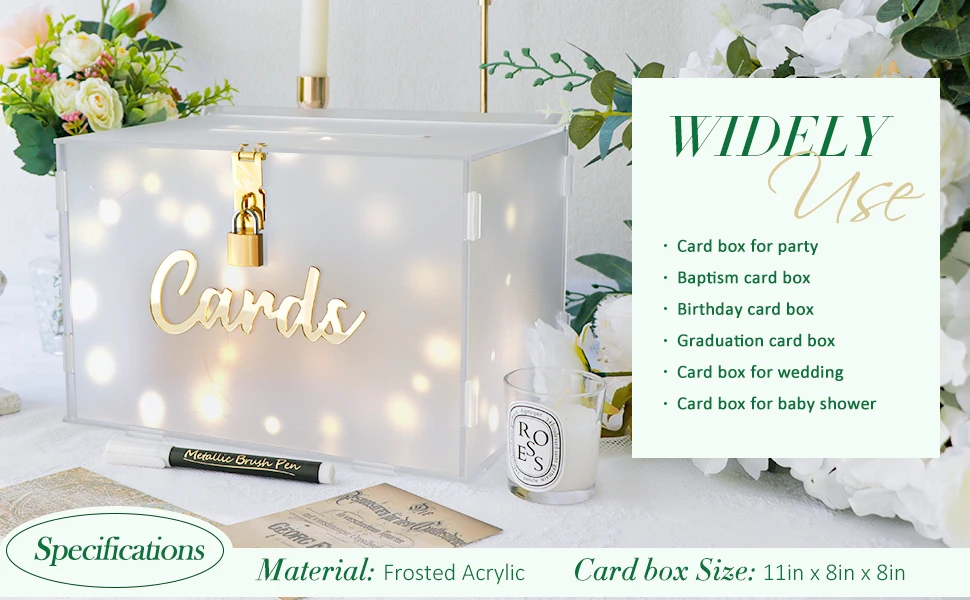 Description Picture 5 of itemFrosted Acrylic Wedding Card Box Gift Card Box for Wedding Reception, Honeymoon Fund Envelope Money Box for Party Decorations