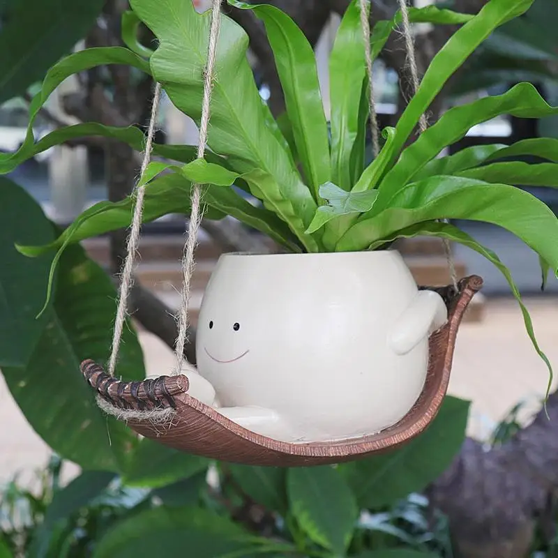 Fioriera Sospesa Con Faccia Allegra - Vaso Oscillante In Resina Per Piante Grasse E Rampicanti - Decorazione Originale Per Interni Ed Esterni - Idea Regalo