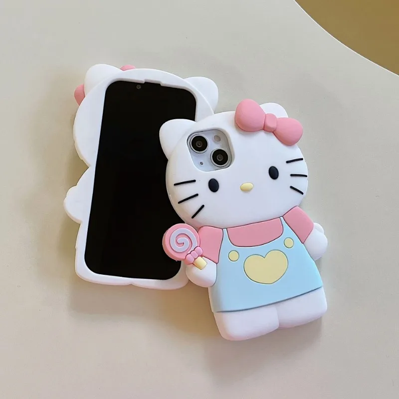 Sanrio Hello Kitty 3D Stereoscopic Phone Case For IPhone 15 14 13 12 11 Pro Max XR XS Kuromi Melody Silicone Soft Back Cover Y2K