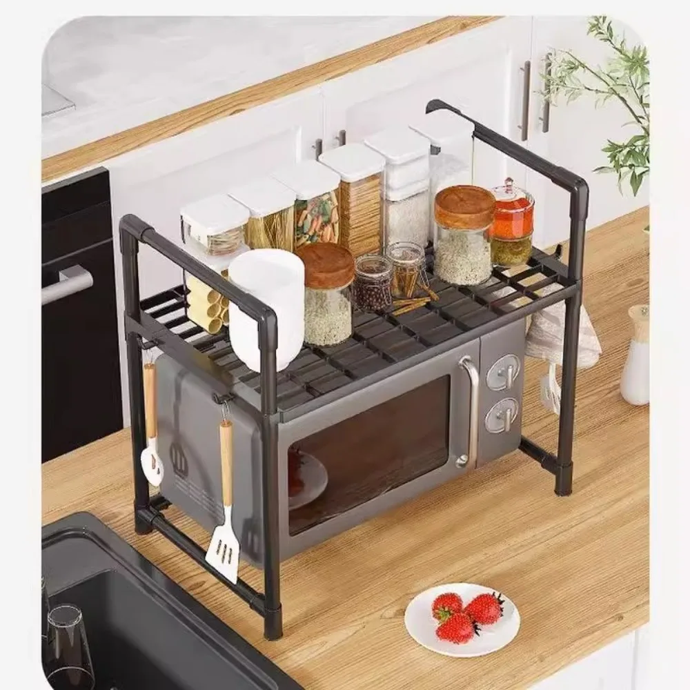 Kitchen Elevated Design Seasoning Rack Microwave Storage Rack Bilayer Oven Modern Minimalism Kitchen Accessories Organizer