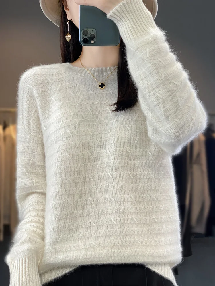 

Women's Sweaters100% Australia Wool O-neck Pullover Long Sleeve Cashmere Soft, Thick And Warm Knitted Jacquard High-GradeFashion