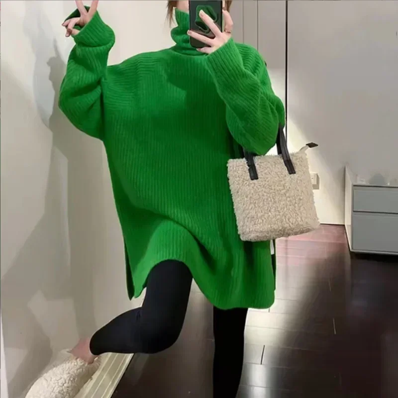 

Korean Lazy Wind Turtleneck Sweater Women Solid Thick Fashion Versatile Long Sleeve Knitted Pullovers Autumn Winter New Sweater