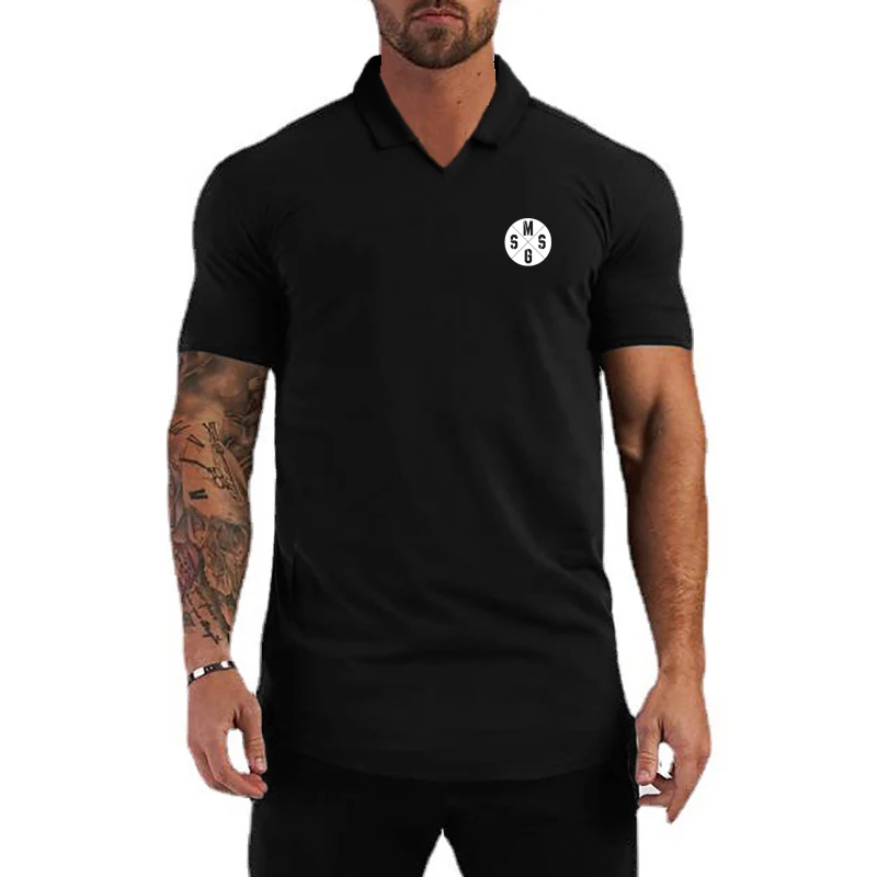 FITNESS SHARK 남성용 슬림핏 편안한 러닝 반팔 셔츠, 통기성 트레이닝 폴 셔츠, 캐주얼 상의, 여름