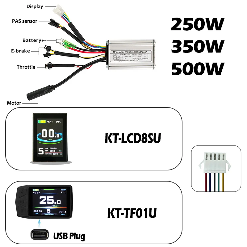 KT-TF01U LCD Meter with USB Plug, Electric Bike Connection, SM Plug Ebike, Intelligent Display, LCD8SU Screen, 24V, 36V, 48V