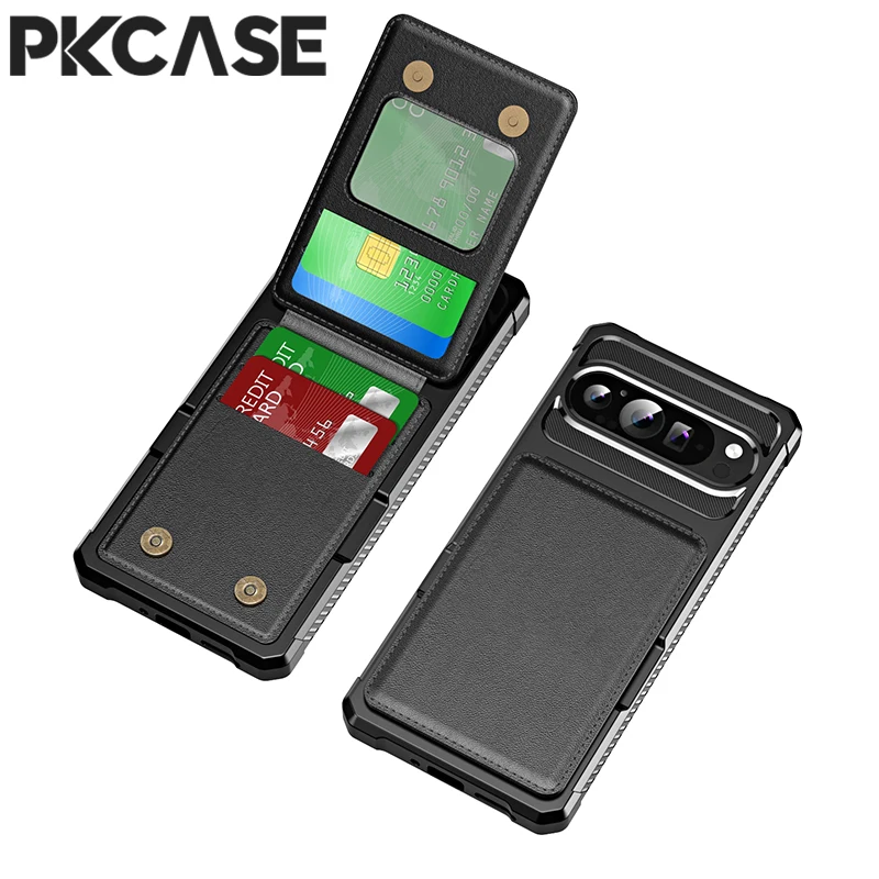 Vertical Card Slot Wallet Phone Case with Double Magnetic Clasp - Shockproof Leather Cover