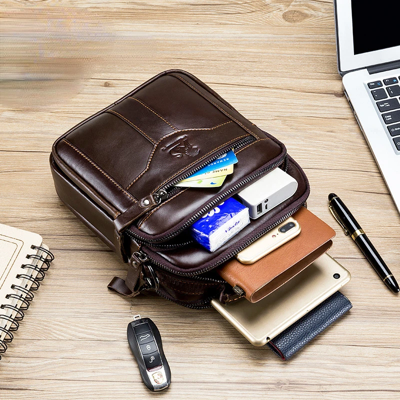 Men's Crossbody Bag Casual Small Bag Fashion Retro Men's First Layer Cowhide Dark Brown Black All-purpose Single Shoulder Bag