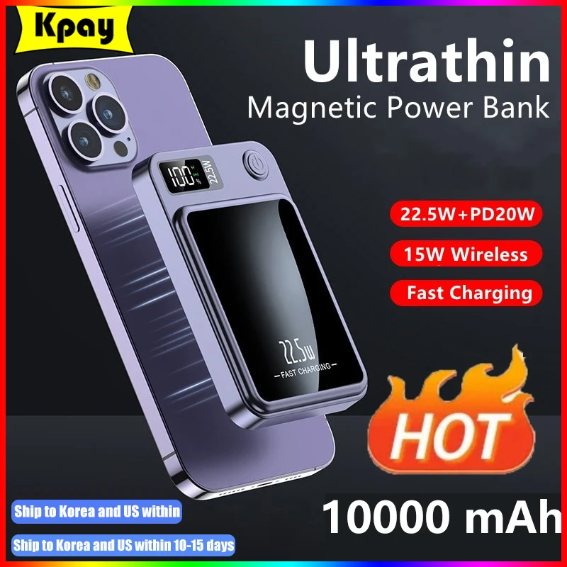 

10000mAh Macsafe Power Bank Magnetic Wireless 15W Powerbank Fast Charger For iPhone 15 14 13 12Pro Max Portable External Battery