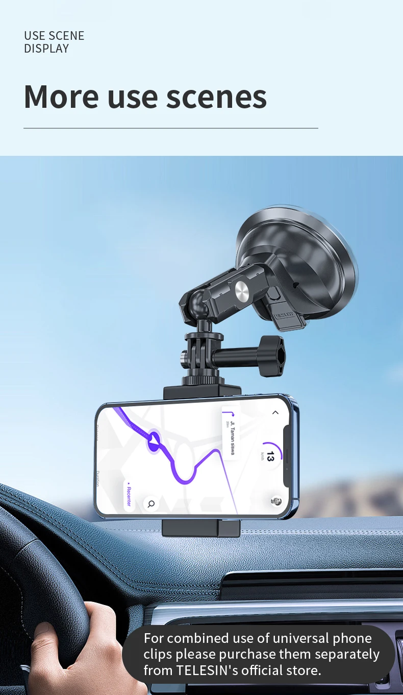 TELESIN Car Phone Action Camera Holder Suction Cup 360 Adjustable 1/4 Standard A