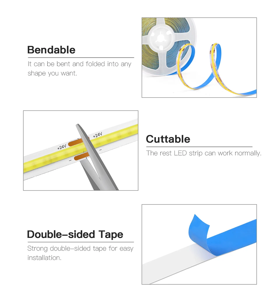 Description Picture 4 of itemHand Scan Induction and Touch Dimming COB LED Strip Light 24V Waterproof LED Tape Light Ribbon Room Kitchen Cabinet Lighting