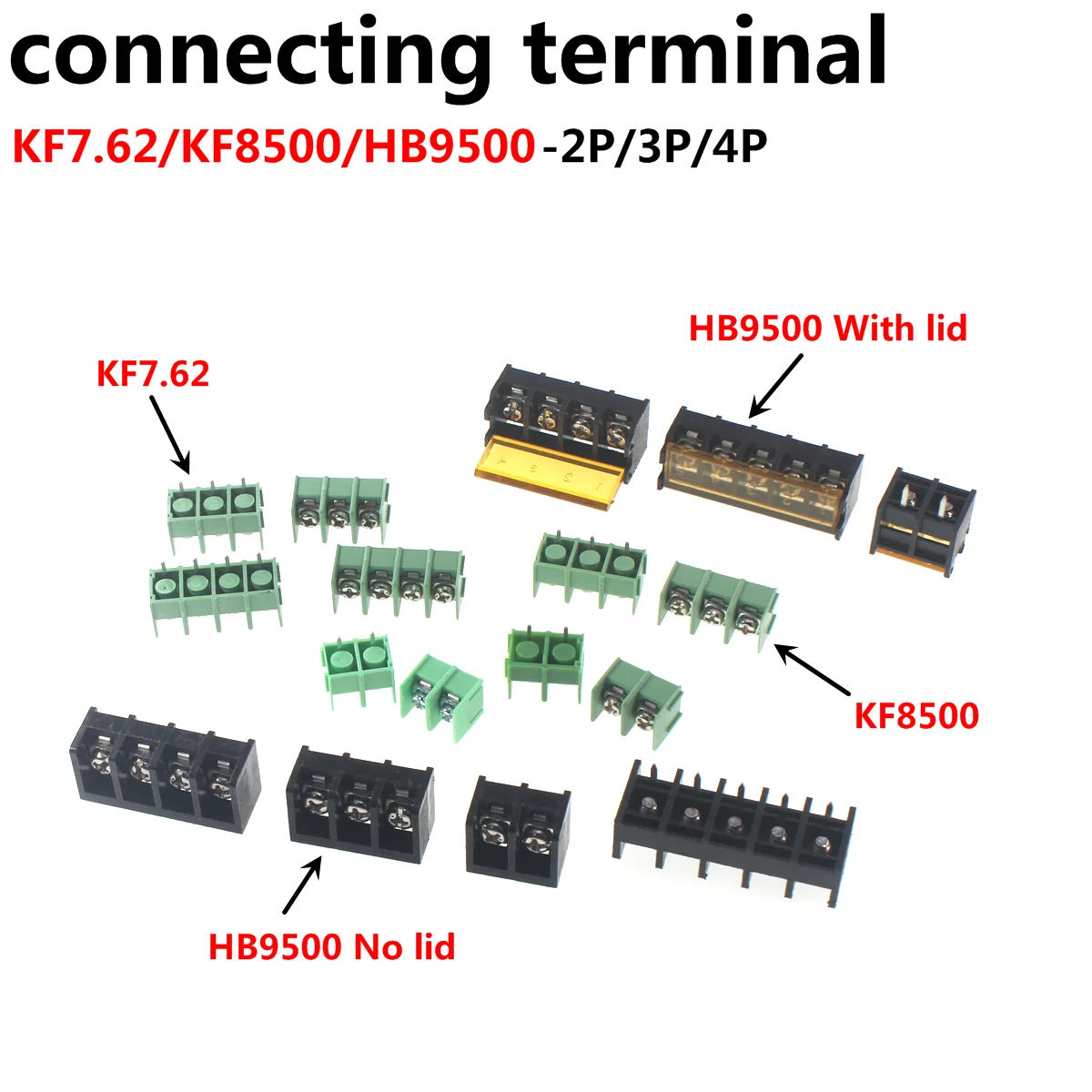 20/10PCS HB9500 8500 KF7.92 2P 3P 4P 5P 10Pin Screw Terminal Block Connector Lid Barrier Terminal Pitch 7.62MM 8.5MM 9.5MM