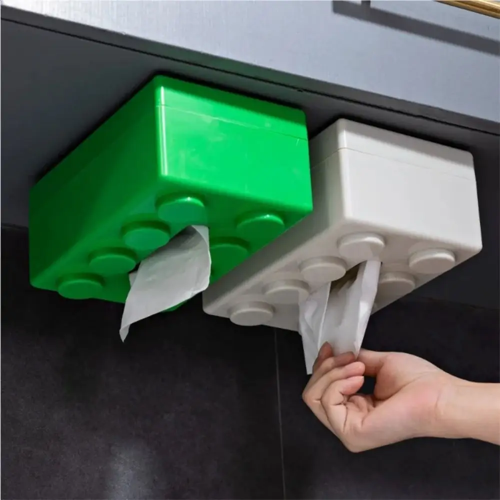 Creative Building Blocks with Spring Tissue Box Wall-mounted Perforation-free Paper Holder Bathroom Face Towel Box Organizer tissue dispenser tissue box
