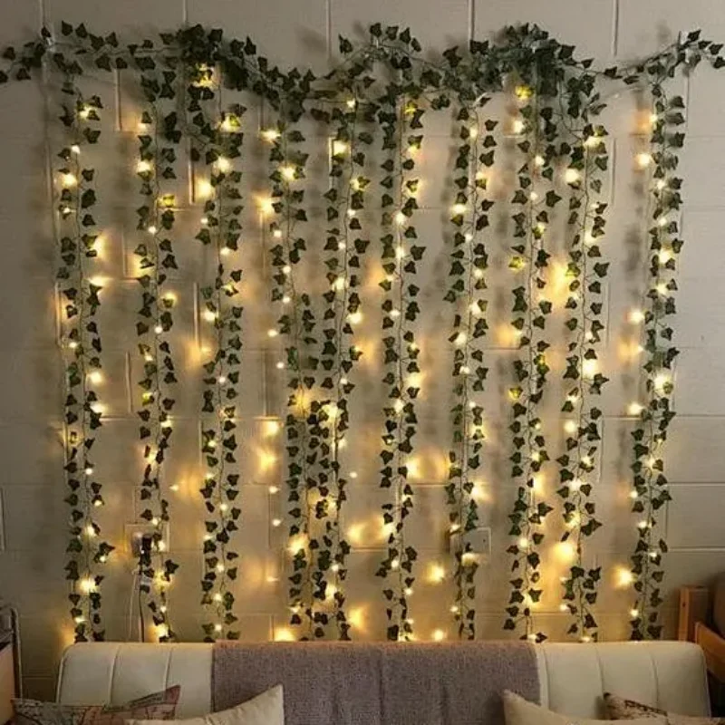 1 Pack Realistic Greenery Vines with 20 LED String Lights Indoor Outdoor Decor for New Year Wall Home Room Office Birthday Party