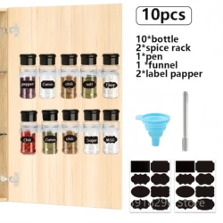 Spice and Seasoning Organizer Jars - Set of 5/10/15/20 Plastic Kitchen Gadget Tools (10PCS with shelf)
